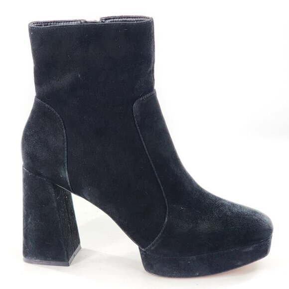 VINCE CAMUTO Penella Lux High Suede Square Toe Platform Ankle Boot Black - Picture 1 of 10